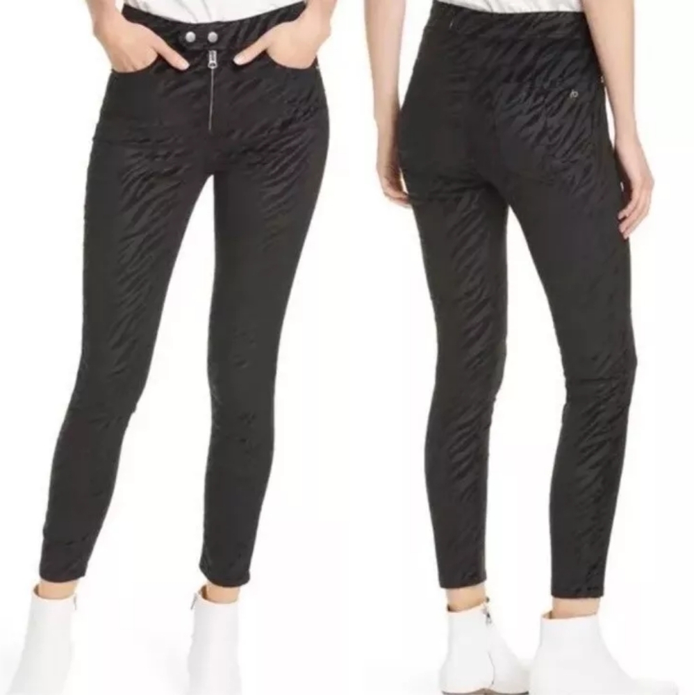 Rag & Bone Nina High Rise Ankle Skinny Velvet Zebra Print Jeans Black Pants 26